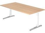 Schreibtisch TOPAS LINE, manuell höheneinstellbar, B 2000 mm, Eiche/weiß/alu poliert