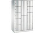 C+P Kombi-Schließfachschrank Resisto, 3 Abteile, 12 Fächer, B 1148 x T 540 x H 1950 mm, Lichtgrau/Lichtgrau
