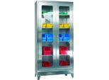 Edelstahl-Vitrinenschrank, 2-türig, 4 Einlegeböden, mit Füßen, B 1000 x T 400 x H 1950 mm