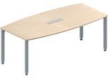 Schäfer Shop Genius Konferenztisch MODENA FLEX, 6-fach Tischanschlussfeld, Boot, 4-Fuß Quadratrohr, B 2000 x H 720-840 mm, Ahorn/weißaluminium