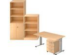 Komplettangebot Schreibtisch/Container/Regalschrank/Regal ULM, Ahorn-Dekor