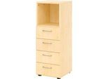 Schubladenschrank Breno, 4 Schübe, 1 Fach, Metallgriffe, B 400 x T 420 x H 1100 mm, Ahorn/Ahorn