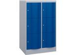 C+P Schließfachschrank Resisto, 2 Abteile, 6 Fächer, B 772 x T 640 x H 1255 mm, Weißalu/Enzianblau