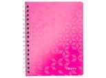 Collegeblock Leitz WOW, DIN A5, 80 karierte Blatt, Klarsicht-Tasche, FSC®-zertifiziert, pink