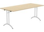 Schäfer Shop Select Klapptisch, Rechteck, Doppel-T-Fußgestell, Spezial-Klappbeschlag & Bodenausgleich, B 1800 x T 800 x H 720 mm, Ahorn-Dekor/alusilber