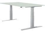 Schäfer Shop Select Schreibtisch LOGIN, elektrisch höhenverstellbar, Rechteck, T-Fuß, B 1600 x T 800 x H 645-1290 mm, lichtgrau/weißaluminium