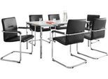 Sparset Freischwinger Rumba, Bezug Kunstleder schwarz, Sitzmaße B 490 x T 430 x H 470 mm, 6 Stück + Konferenztisch, lichtgrau, B 1600 x T 800 x H 720 mm