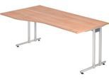 Schreibtisch JENA, C-Fuß, Freiform, B 1800 x T 1000 x H 720 mm, Nussbaum-Dekor