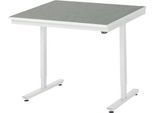 Rau Arbeitstisch Adlatus, elektrisch höhenverstellbar, 25 mm Spanplatte, Linoleumbelag, 150 kg, B 1000 x T 1000 x H 720-1120 mm, hellgrau/lichtgrau