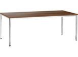 Konferenztisch, bis 6 Personen, Rechteck, 4-Fuß Quadratrohr, B 2000 x T 800 x H 720 mm, Walnuss/chromsilber