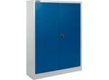 Schäfer Shop Select Materialschrank MSI 16409, B 950 x T 400 x H 1535 mm, 3 Böden, Stahl, weißaluminium RAL 9006/enzianblau RAL 5010