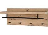Wandgarderobe HAKU, 4 Haken mit jeweils 3 kg Tragkraft, Kleiderstange, Hutablage, B 750 x T 260 x H 300 mm, Holz/Metall, helles Eiche-Dekor/schwarz