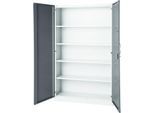 Büroschrank, 5 OH, abschließbar, mit aufliegenden Türen, B 1200 mm, Basaltgrau/Verkehrsweiß