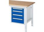 Rau Unterbau-Container für höhenverstellbare Arbeitstische Jerry, Tom, Serie E, Adlatus, 4 Schubladen, B 480 x T 600 x H 545 mm, lichtgrau/enzianblau