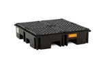 PE-Auffangwanne CEMO 220/4, mit 4 PE-Gitterrosten, B 1230 x T 1230 x H 290 mm, 220 l, für 4 x 200 l Fässer, bis 1200 kg