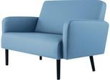Zweisitzer Sofa meet by Paperflow LISBOA, desinfektionsmittelbeständiger Kunstlederbezug blau, Fußgestell schwarz, B 1240 x T 815 x H 830 mm