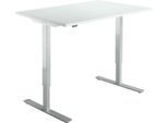 Schreibtisch Start Off, elektrisch höhenverstellbar, Rechteck, T-Fuß, B 1200 x T 800 x H 755-1255 mm, lichtgrau/weißalu