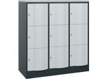 C+P Schließfachschrank Resisto, 3 Abteile, 9 Fächer, B 1148 x T 540 x H 1255 mm, Anthrazitgrau/Lichtgrau
