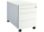Schäfer Shop Genius Rollcontainer 1233, 3 Schubladen, 1 Utensilienauszug, Zentralverschluss, seitliche Griffnut, B 435 x T 765 x H 577 mm, weißalu/weißalu/weiß
