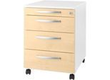 Schäfer Shop Select Rollcontainer LOGIN, 3 Schubladen, 1 Utensilienauszug, Zentralverriegelung, B 432 x T 580 x H 595 mm, weiß/Ahorn Dekor