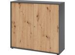 Schiebetürschrank Breno, abschließbar, Spanplatte, melaminharzbeschichtet, B 1200 x T 400 x H 1100 mm, 3 Ordnerhöhen, Graphit/Asteiche