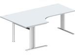 Schäfer Shop Pure Winkelschreibtisch PLANOVA BASIC, 90° Winkel links, C-Fuß, B 2000 x T 1200/800 x H 717 mm, lichtgrau/weiß + Kabelkanal