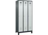 Kleiderspind C+P Evolo Plus, 3 Abteile, Anschlag rechts, Zylinderschloss, B 900 x T 500 x H 1950 mm, anthrazitgrau/lichtgrau
