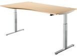 Schreibtisch ERGO DRIVE ED 470, elektrisch höhenverstellbar, Freiform, Ansatz links, T-Fuß, B 1800 x T 1000 x H 692-1147 mm, Ahorn/weißalu