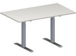 Schäfer Shop Genius Konferenztisch MODENA FLEX, Rechteck, T-Fuß Rechteckrohr, B 1400 x T 800 x H 650-850 mm, lichtgrau/weißaluminium RAL 9006