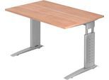 Schreibtisch TARVIS, C-Fuß, Rechteck, B 1200 mm, Gestell silber, höhenverstellbar, Nussbaum