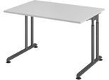 Schreibtisch Breno, manuelle Höheneinstellung, horizontaler Kabelkanal, B 1200 x T 800 x H 680-820 mm, Spanplatte & Stahl, Lichtgrau/Graphit