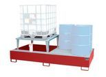 Auffangwanne Bauer AWA 21, Stahl, rot, L 2650 x B 1460 x H 863 mm, 1000 l, für 2 x 1000 l IBC, 1 Abfüllaufsatz, 1 Gitterost