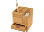 Wedo Tischorganizer Bambus Würfel, mit Klebefilmabroller, Stifteinsatz, Schublade