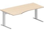 Schäfer Shop Pure Schreibtisch PLANOVA BASIC, Freiform, Ansatz links, C-Fuß, B 1800 x T 1000/800 x H 717 mm, Ahorn/weiß + Kabelkanal