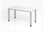 Home Office Tisch, Rechteck, 4-Fuß Quadratrohr, B 1400 x T 672 x H 685-810 mm, weiß/silber