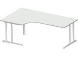 Schäfer Shop Select Winkelschreibtisch COMBITEC, 90° Winkel links, C-Fuß, B 2000 x T 1200/800 x H 677-817 mm, lichtgrau/weißalu