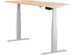 Schäfer Shop Select Schreibtisch ERGO-T, elektrisch höhenverstellbar, Rechteck, T-Fuß, B 1200 x T 800 x H 640-1300 mm, Ahorn-Dekor/weißaluminium
