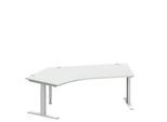 Schäfer Shop Genius Winkelschreibtisch MODENA FLEX, 135° Winkel links, T-Fuß Rechteckrohr, B 2165 x T 800/800 x H 650-850 mm, lichtgrau/weißalu