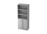 Regalschrank TARVIS, 5 Ordnerhöhen, 5 Böden, 2 Türen, mit Griff o. Schloss, B 800 x T 420 x H 2004 mm, lichtgrau