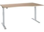 Schäfer Shop Select Schreibtisch ERGO-T 2.0, elektr. höhenverstellbar, Freiform Ansatz rechts, T-Fuß, B 1800 x H 715-1205 mm, Eiche-Dekor/weißalu
