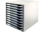 LEITZ® Schubladenbox, 10 Schübe, DIN A4, Polystyrol, lichtgrau/grau