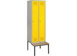 Schäfer Shop Genius Kleiderspind mit Sitzbank, 2 Abteile, Zylinderschloss, weißaluminium/gelb