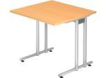 Schreibtisch JENA, C-Fuß, Rechteck, B 800 x T 800 x H 720 mm, Gestell alusilber, Buche-Dekor