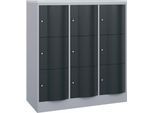 C+P Schließfachschrank Resisto, 3 Abteile, 9 Fächer, B 1148 x T 540 x H 1255 mm, Weißalu/Anthrazitgrau