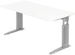 Schreibtisch TARVIS, C-Fuß, Rechteck, B 1600 mm, Gestell silber, höhenverstellbar, weiß