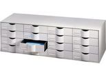 Schubladenbox Paperflow, A4, 16 Schübe, Teilauszug, geschlossene Fronten, Griffmulde & Etikettenhalter, Etiketten, B 1075 x T 342 x H 329 mm, PS, grau