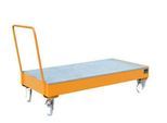 Stahl-Auffangwanne mit Rollen + Griff, 1800 x 800 mm, orange RAL 2000