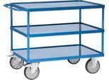 Tischwagen Fetra 2420W, bis 500 kg, 3 Etagen mit Wannen, Ladefläche L 850 x B 500 mm, TPE-Bereifung, Schiebegriff, Stahl, brillantblau
