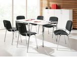 Sparset Besucherstuhl ISO Basic, Stoffbezug anthrazit, Sitzmaße B 475 x T 415 x H 470 mm, 6 Stück + Konferenztisch, weiß, B 1600 x T 800 x H 720 mm