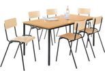 Sparset Stapelstühle, Buchenholz, Gestell schwarz, B 450 x T 520 x H 770 mm, 6 Stück + Tisch, Buche-Natur, Gestell schwarz, L 1600 x B 800 x H 720 mm